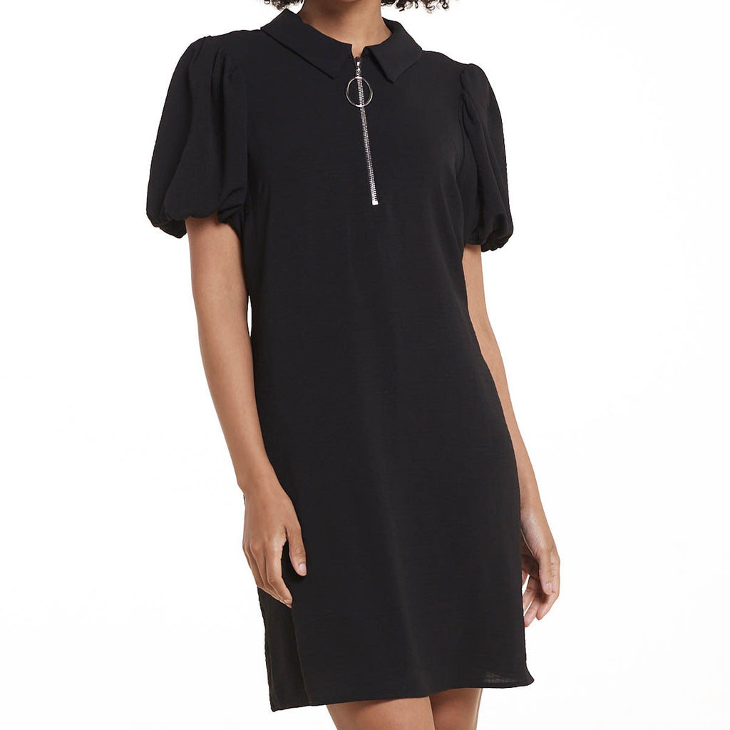 Msk Women's Collared Zip-Neck Puff-Sleeve Dress - Black 001