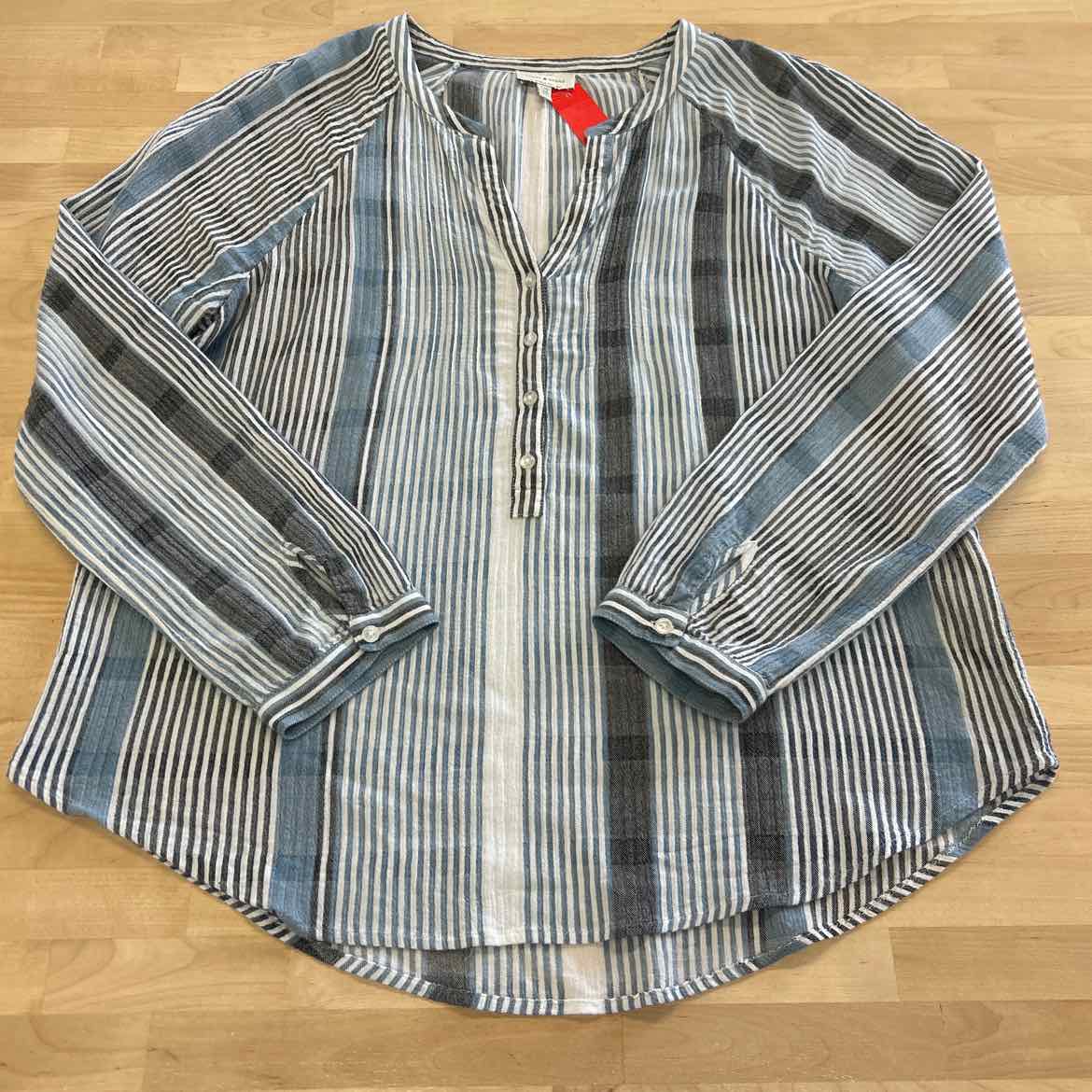 Lucky Brand Size L Blue White Blouse