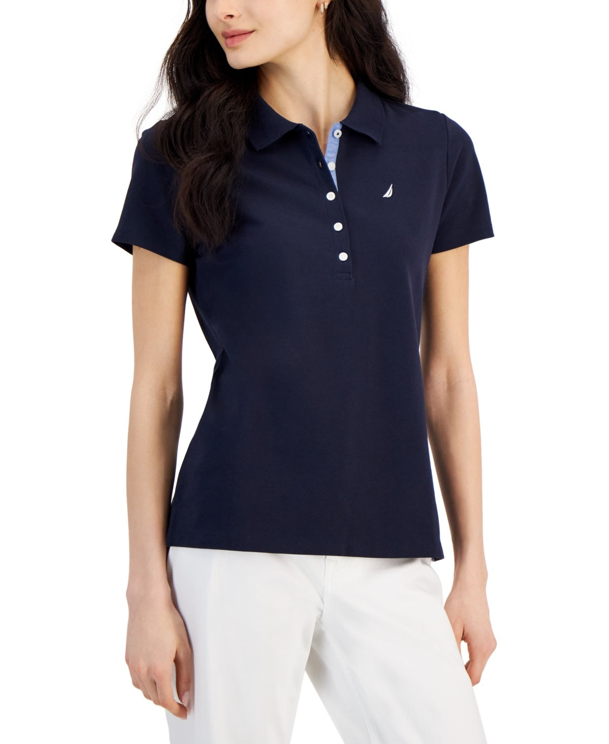 Nautica Jeans Women's Short-Sleeve Polo-Collar Shirt - Night Sky