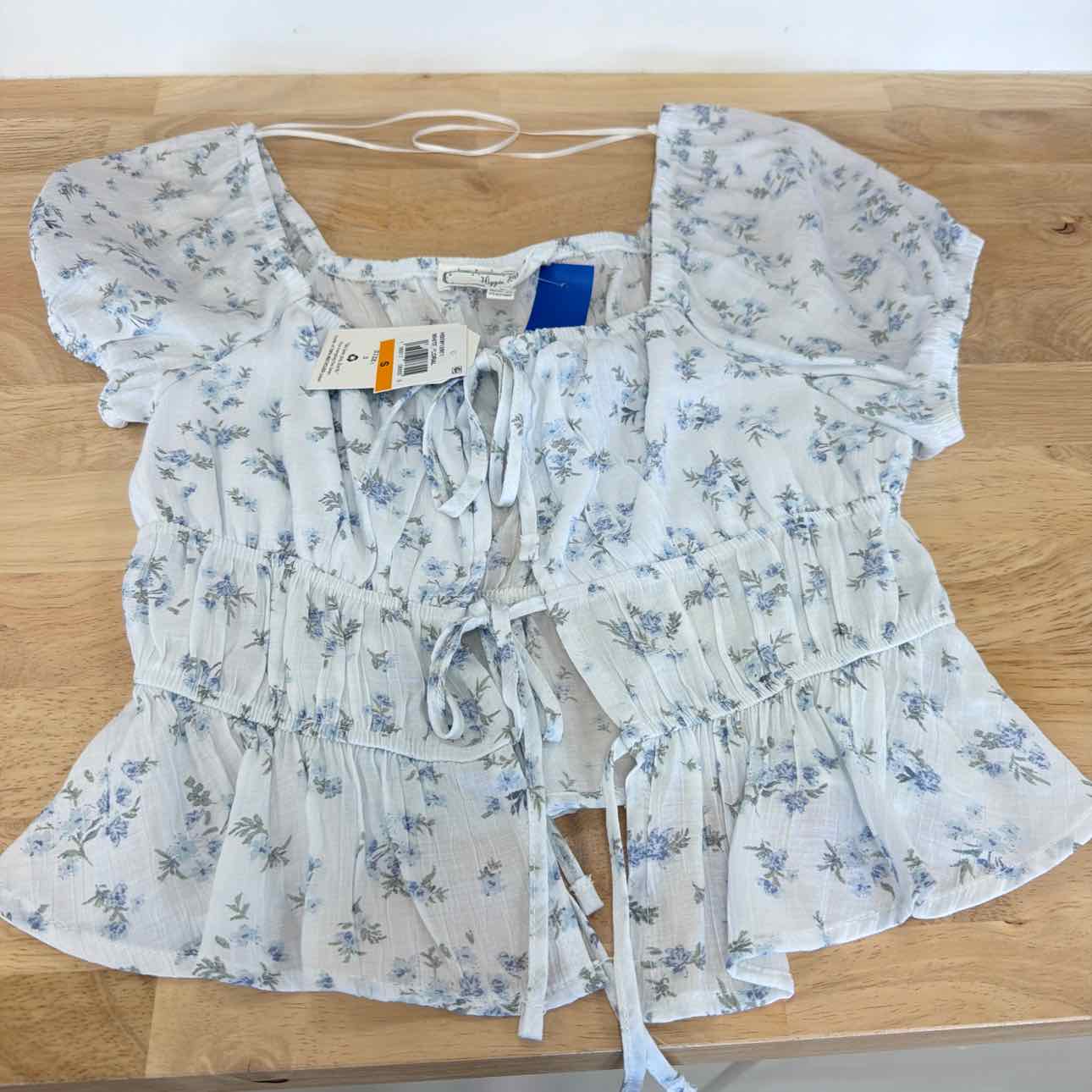 hippie rose Size S Shirred Tie-Front Peasant Top