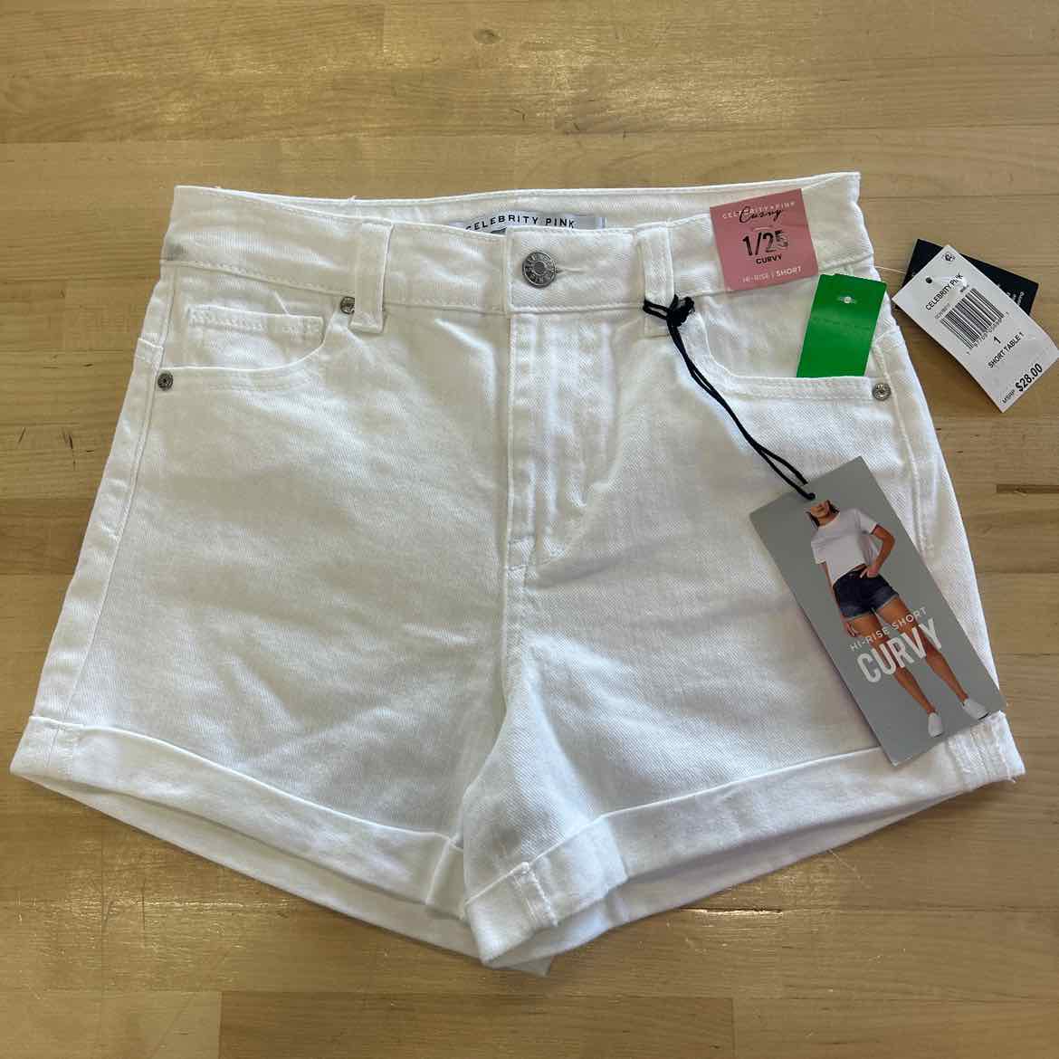 Celebrity Pink Juniors' 4" High-Rise Curvy Denim Shorts - White - 1