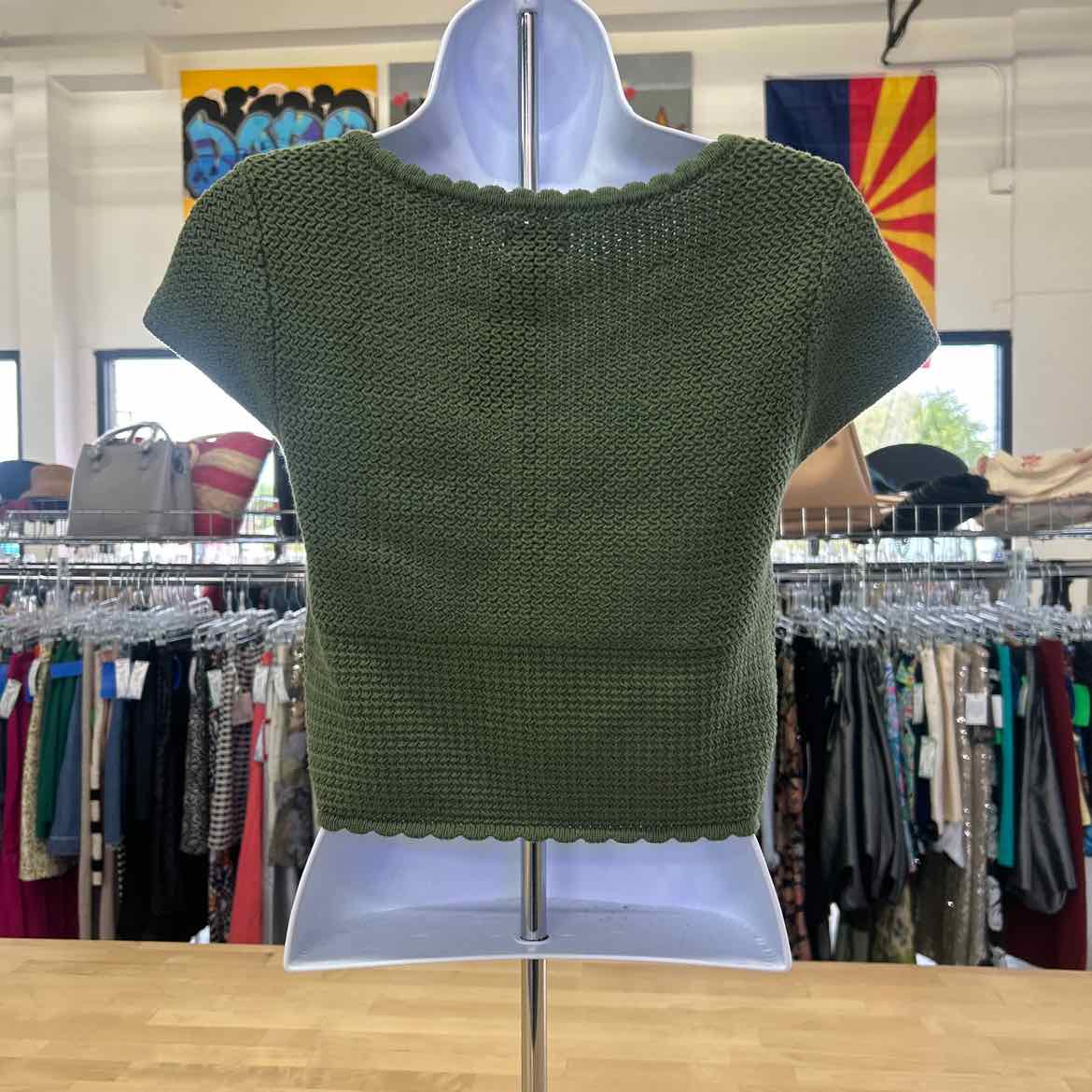 Beverly & Beck Size S Green Knit Preloved Blouse SS