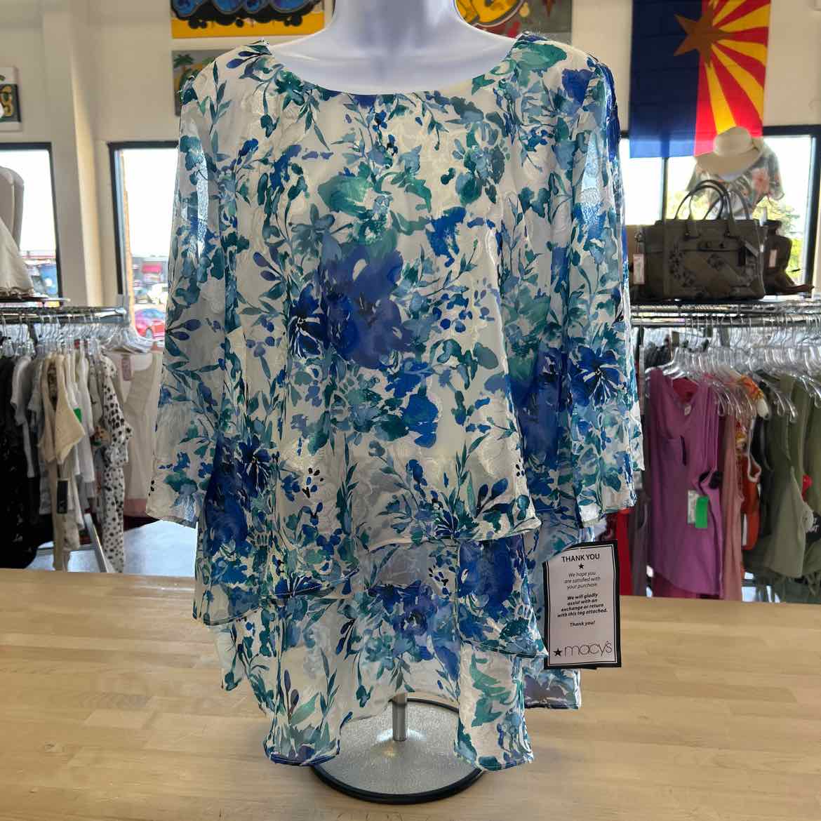 Alex Evenings Women's Printed Tulip-Hem Chiffon Burnout Blouse