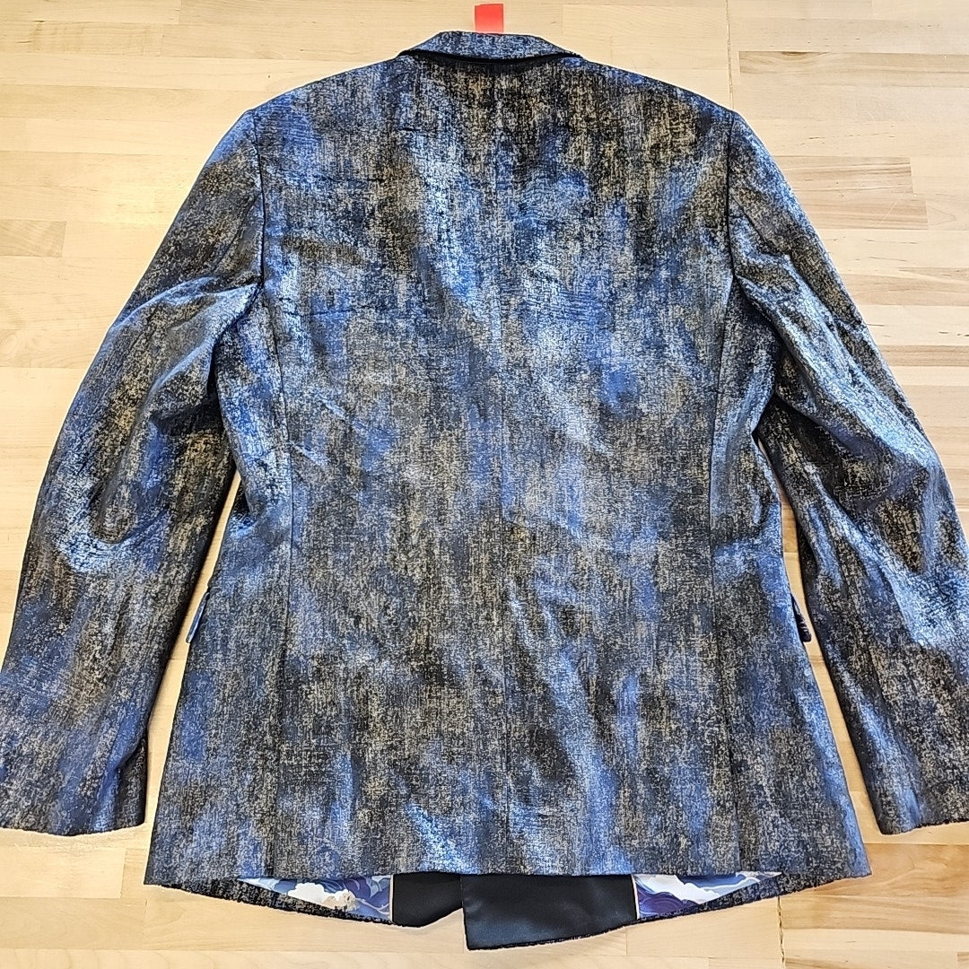 Paisley & Gray Men's Slim-Fit Double-Breasted Tuxedo Jacket - Blue and Gold