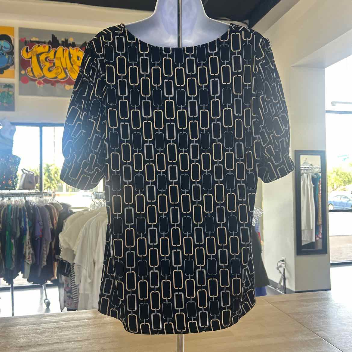 Notations Size L Black Polyester Preloved Blouse SS