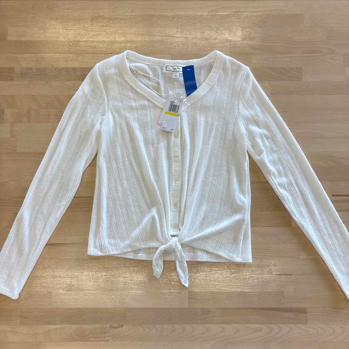 hippie rose Size M Ivory Pointelle-Knit Tie-Front Top NWT