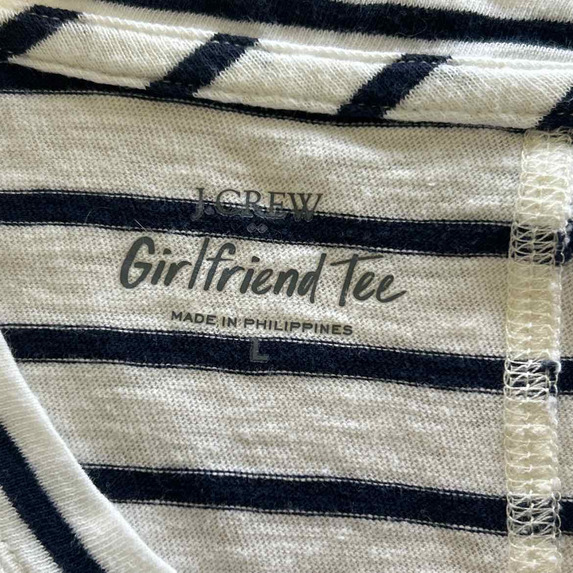 J Crew Size L White Blue Preloved T-Shirt SS