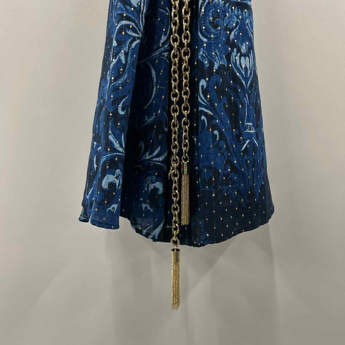 Karl Lagerfeld Paris Women's Printed Tiered Belted Dress - Navy Multi - Size 12
