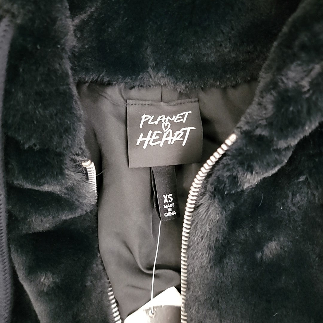 Planet Heart Size XS Faux-Fur Cozy Zip-Front Jacket - Black NWT