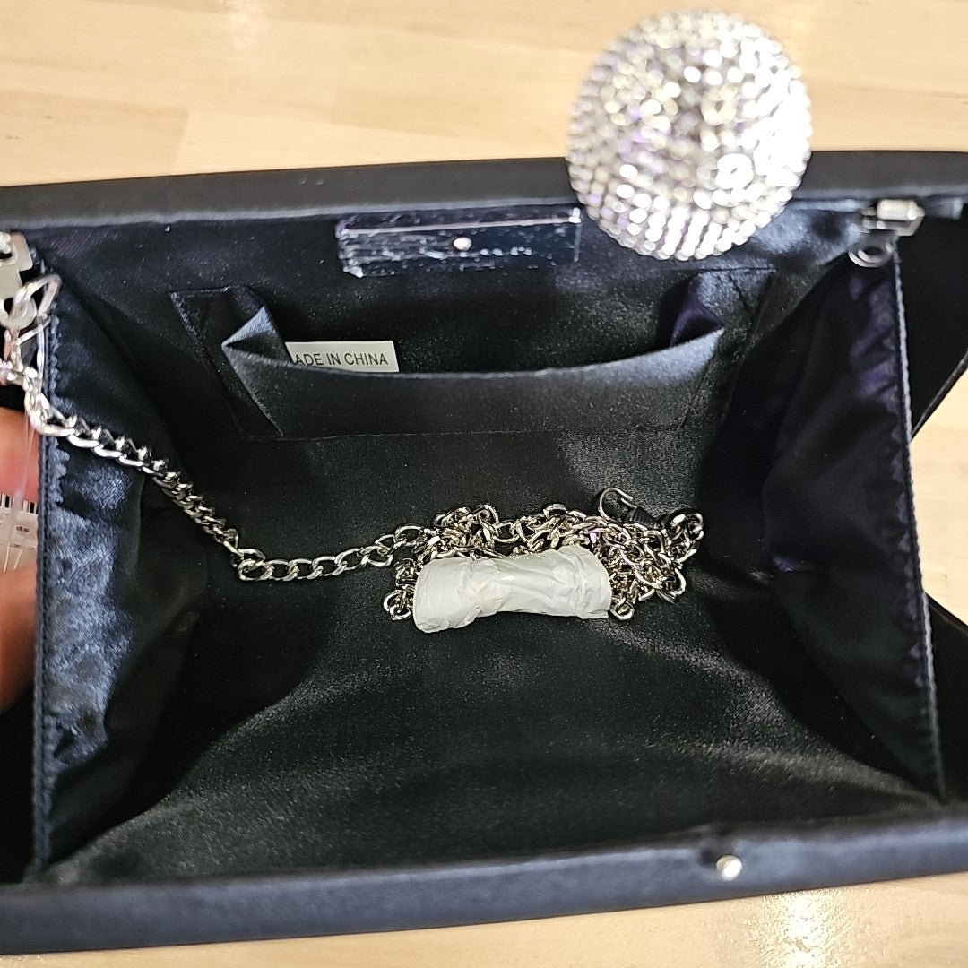 NinaSatin Minaudiere Crystal Clasp Clutch - Black NEW