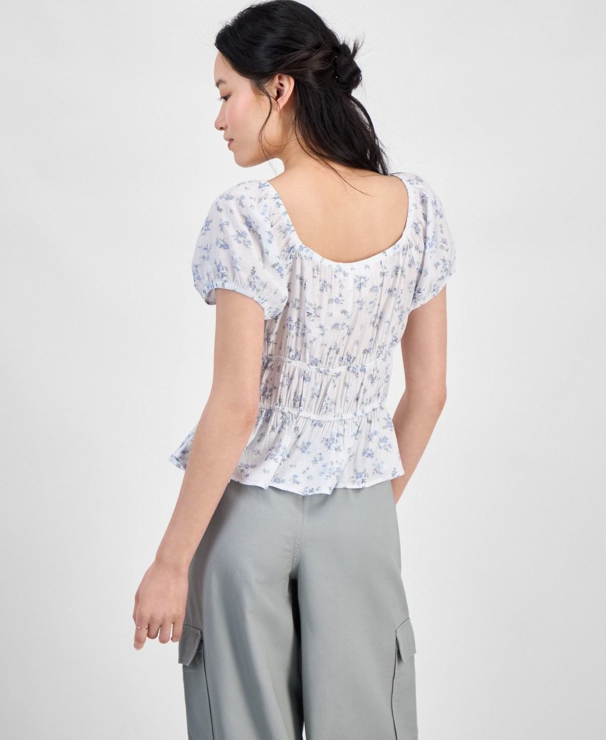 hippie rose Size S Shirred Tie-Front Peasant Top