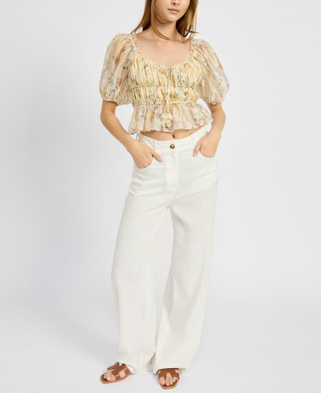 En Saison Women's Elliot Organza Top - Yellow Olive