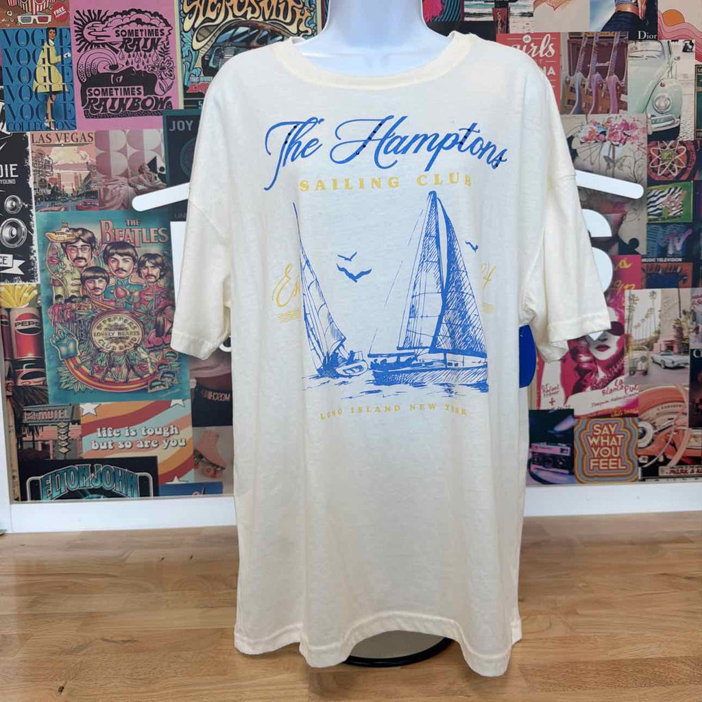 Love Tribe Size M Hamptons Graphic Print T-Shirt - Egret