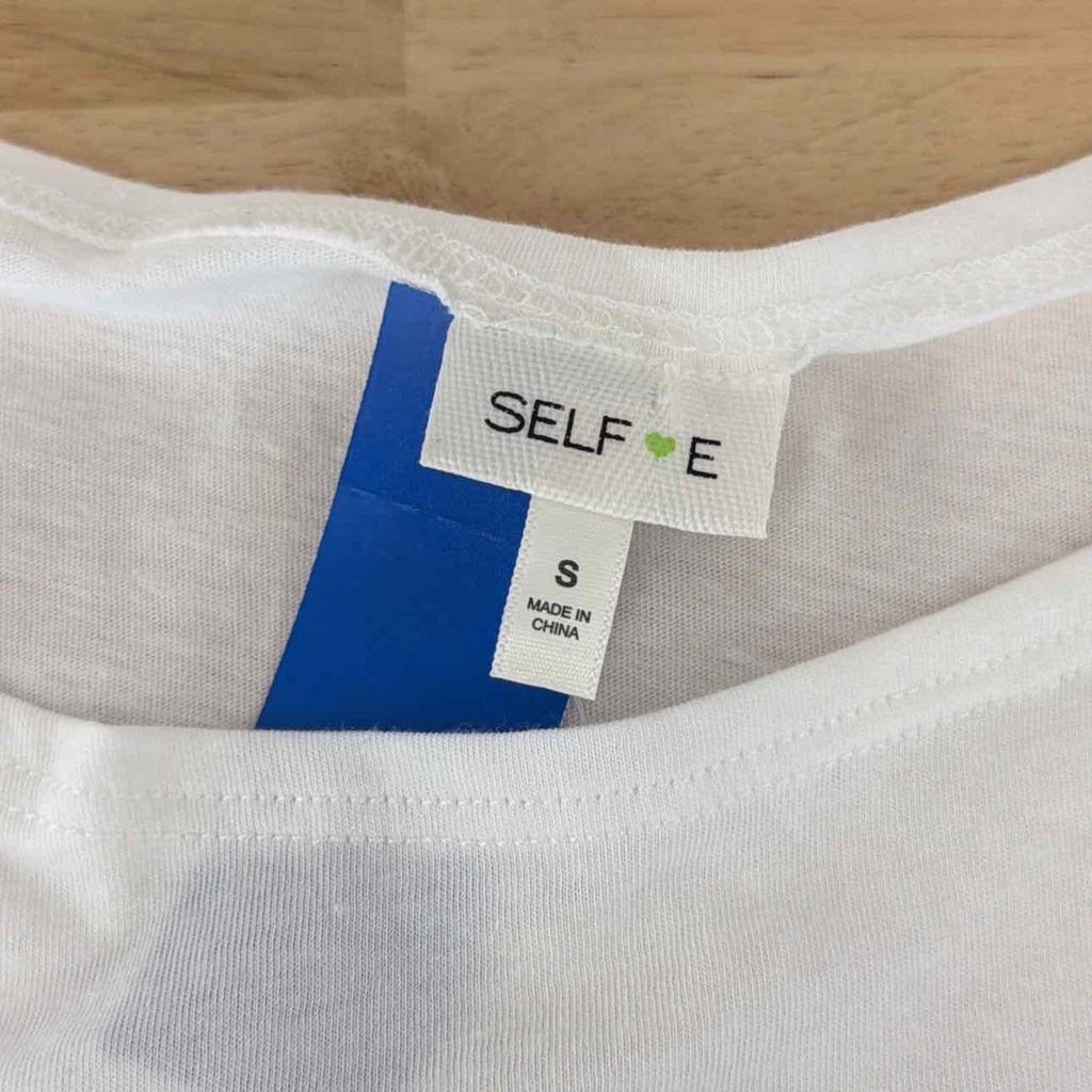 Self E Size S Graphic Off-the-Shoulder T-Shirt - White