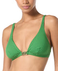 Michael Kors Size M Ribbed Hardware V-Neck Bikini Top