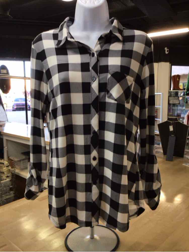 Size L Black White Preloved Button Down LS