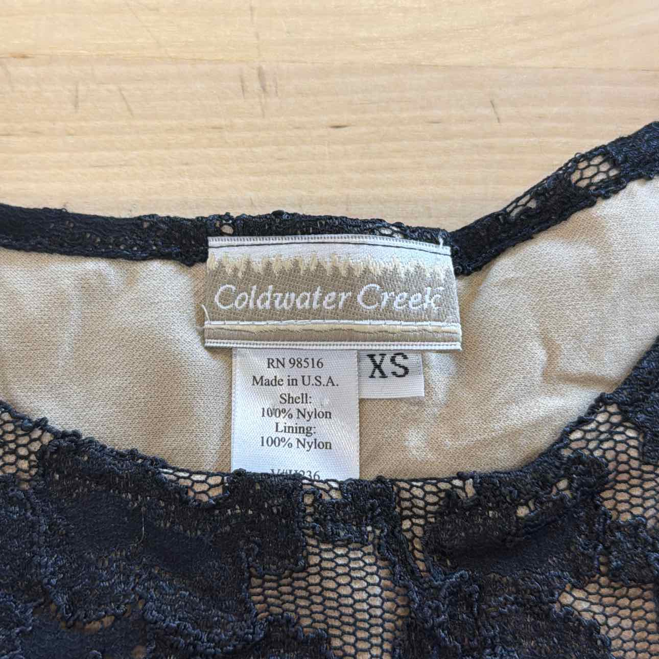 Coldwater Creek Size XS Black Lace Nylon Preloved Blouse
