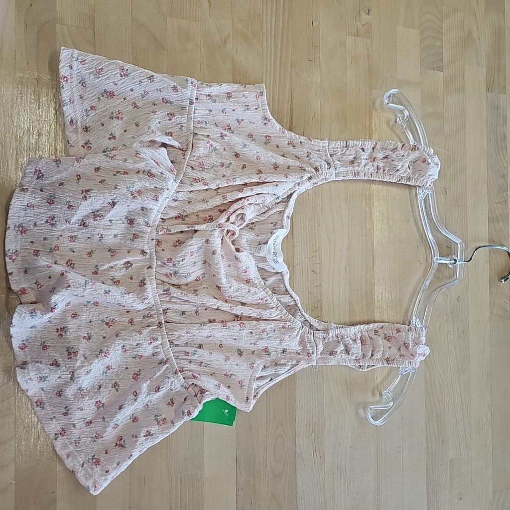 Pink Rose Juniors' Floral Printed Sleeveless Peplum Top - Blush Floral