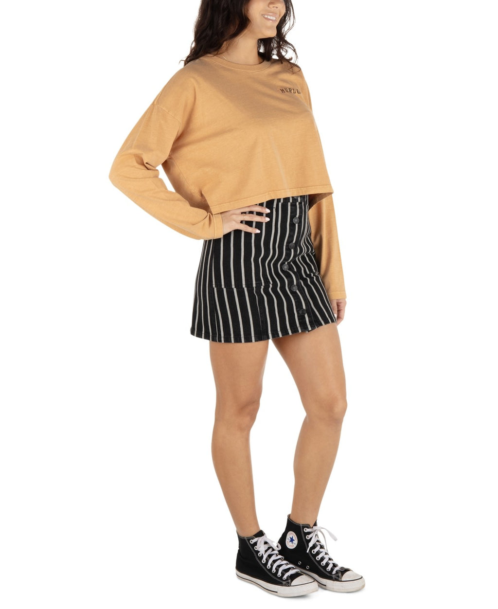 Hurley Juniors' Sloan Button-Front Mini Skirt - Black