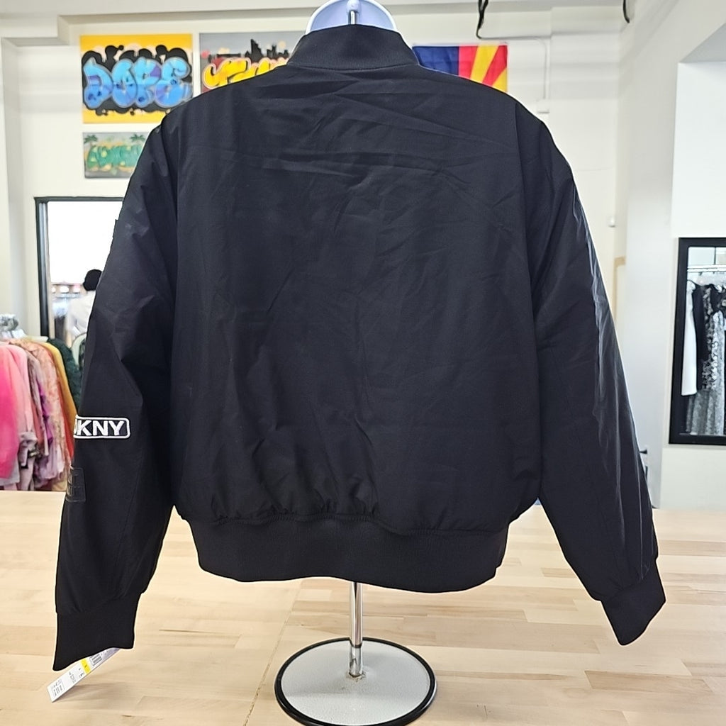 DKNY Women's Long Sleeve Nylon Pins and Patches Bomber Jacket