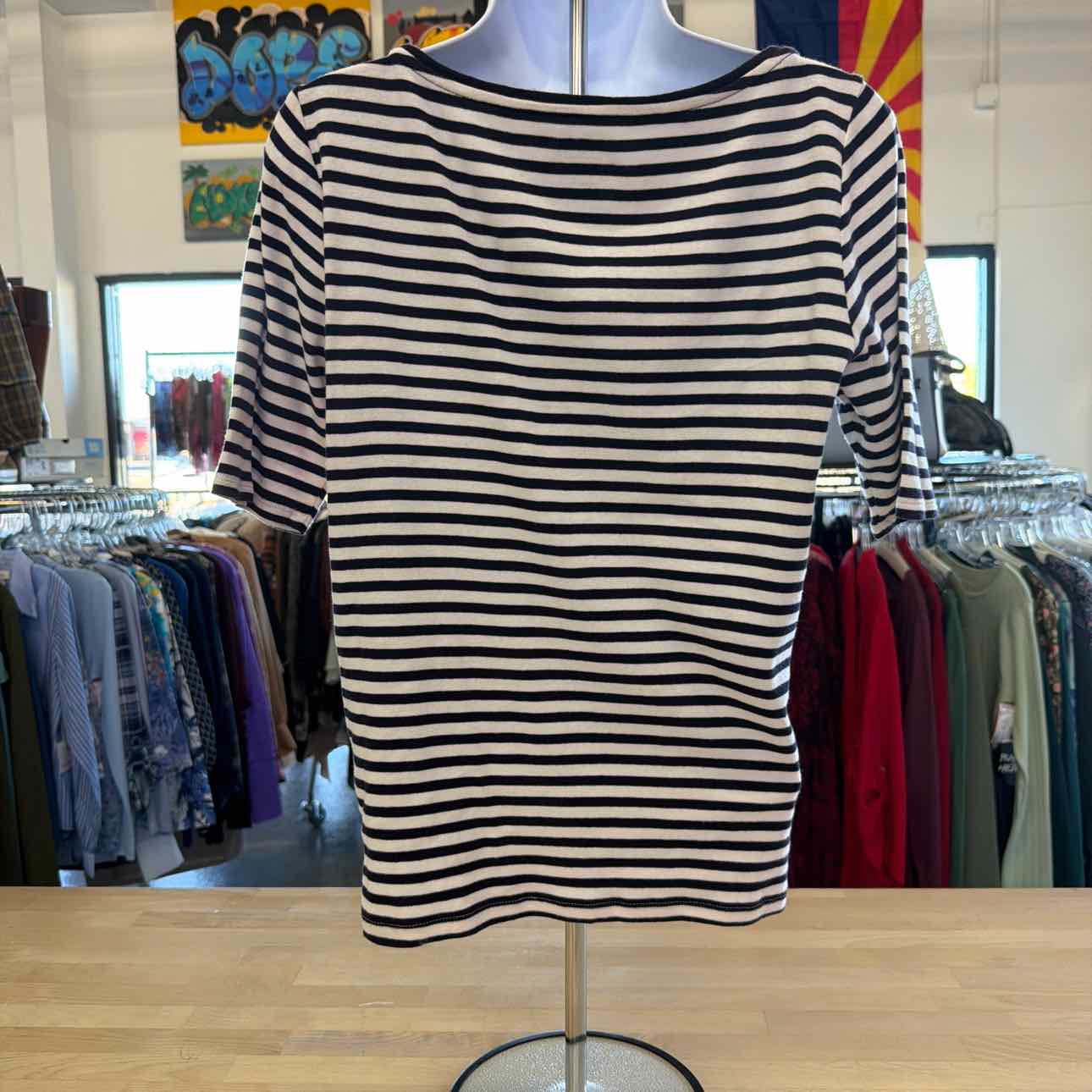 Ann Taylor Size L White & Blue Preloved Blouse