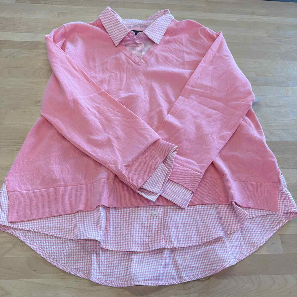 Tommy Hilfiger Womens Cotton Twofer V-Neck L PinkWhite