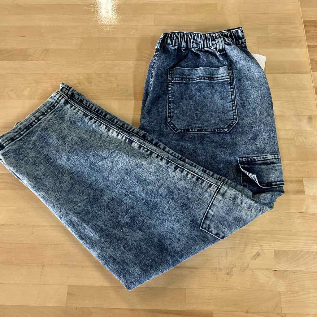 Madden Girl Size XL Wide-Leg Cargo Skater Jeans - Dark Wash