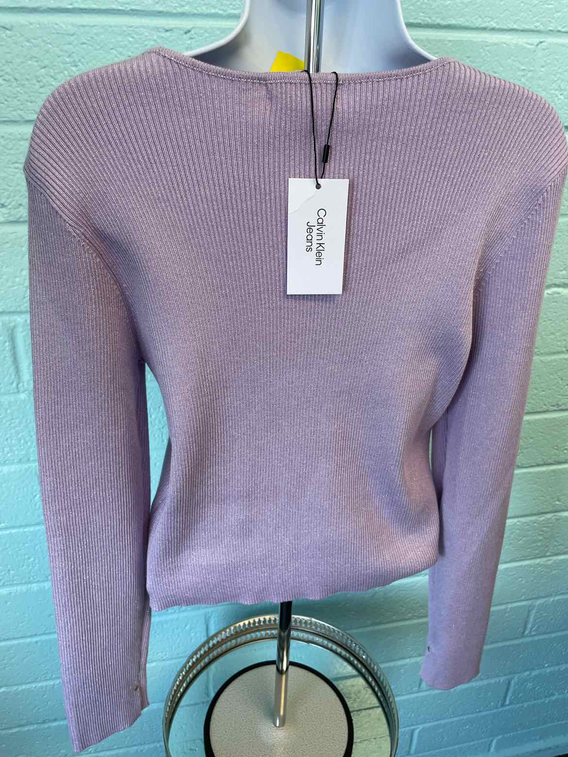 Calvin Klein Size XL Cropped Rib-Knit Sweater - Orchid Bloom Silver