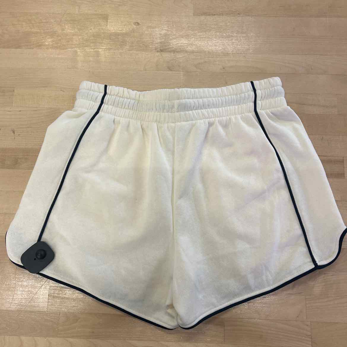 Hippie Rose Juniors' Contrast-Piped Pull-on Sweatshorts - White W/ Navy - M