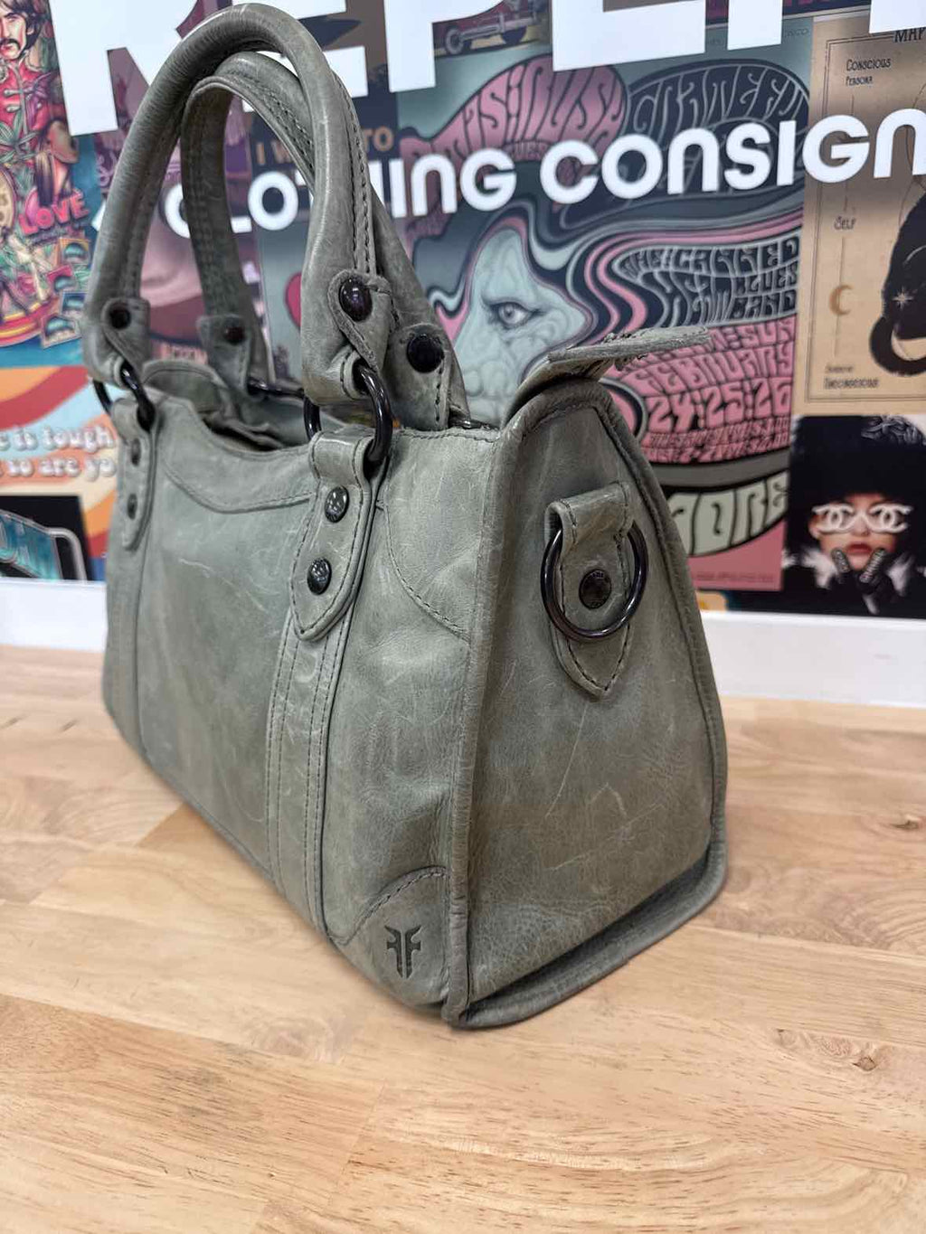 Frye Green Leather Preloved Handbag