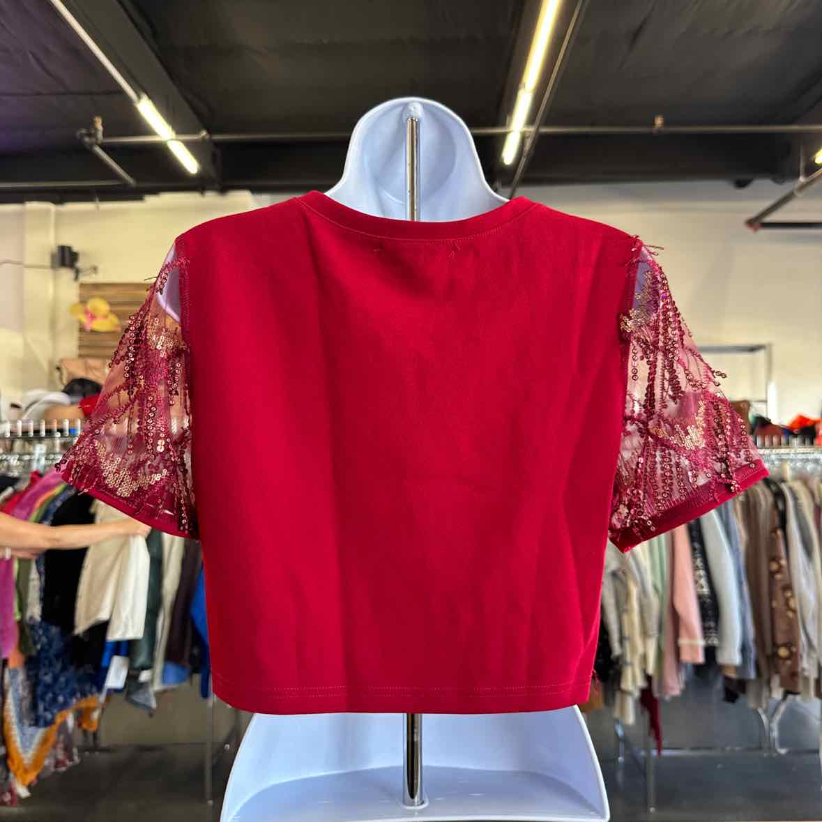 Allegra K Size S Red Crop Top