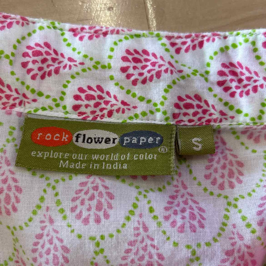 Rock Flower Paper Size S White Pink Green Cotton Preloved Dress