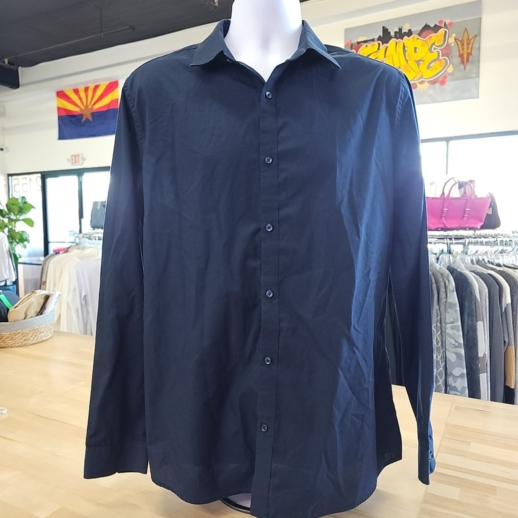 H&M Size L navy blue MENS Button Down Shirt