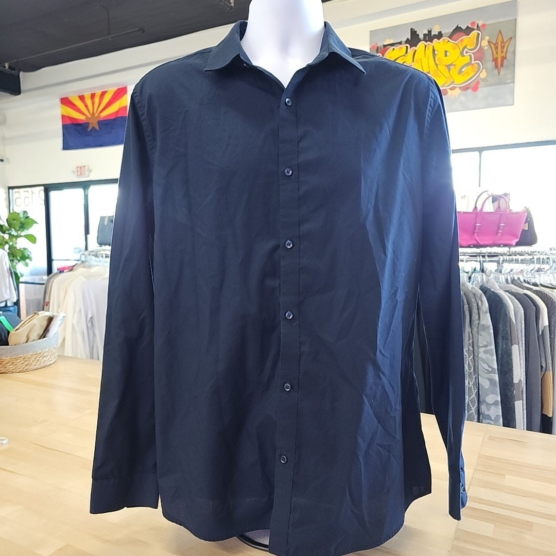 H&M Size L navy blue MENS Button Down Shirt