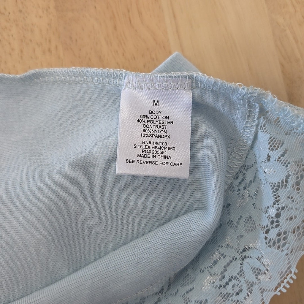 hippie rose Size M Lace-Trim Short-Sleeve Crewneck Tee - Baby Blue