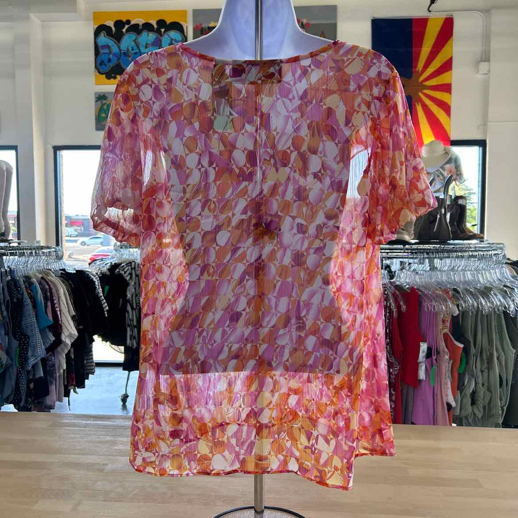 Susan Graver Size S Pink Orange Polyester Preloved Blouse SS