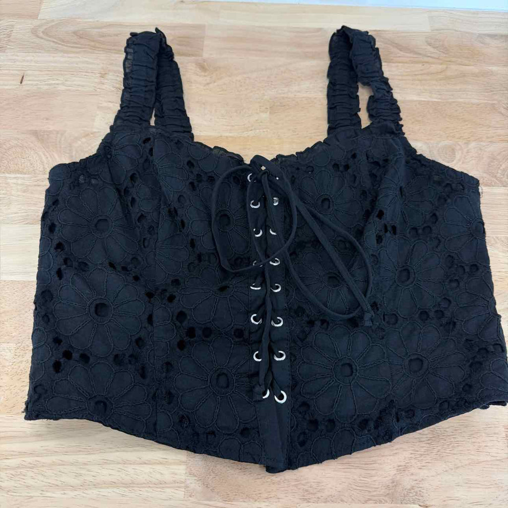 Self E Size L Lace-up Eyelet Sleeveless Corset - Black
