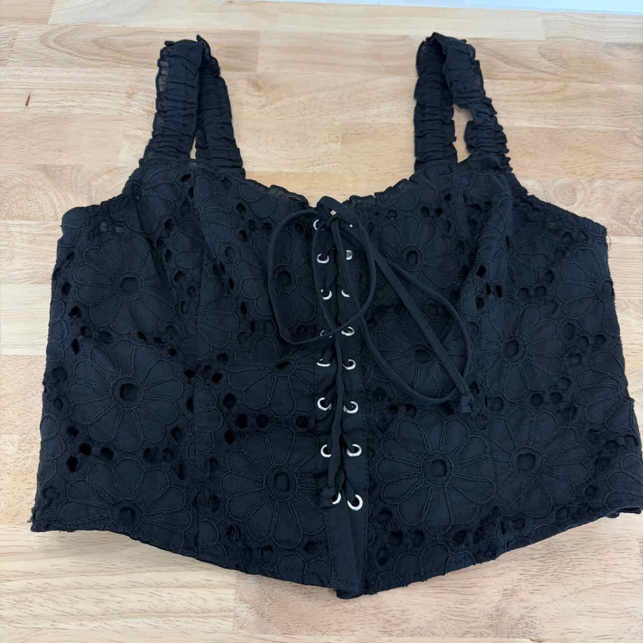 Self E Size L Lace-up Eyelet Sleeveless Corset - Black