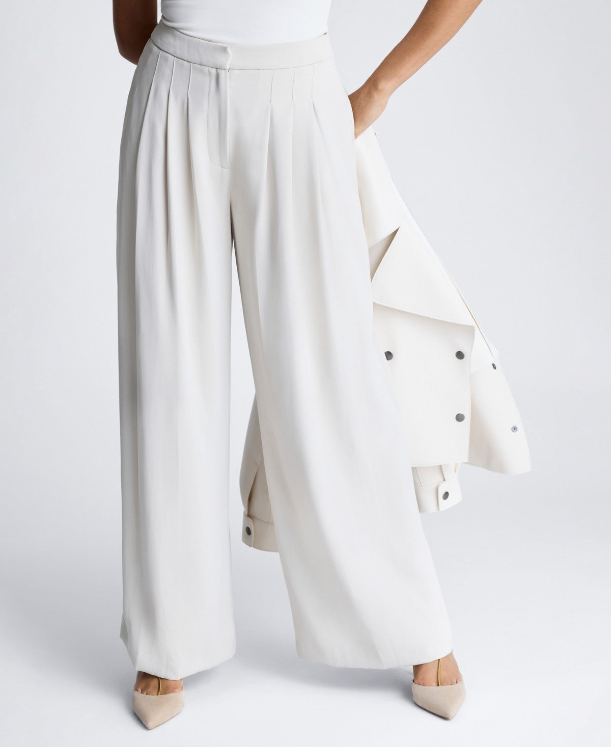 Kenneth Cole Size 2  High-Rise Fly-Front Triple-Pleat Wide-Leg Pants