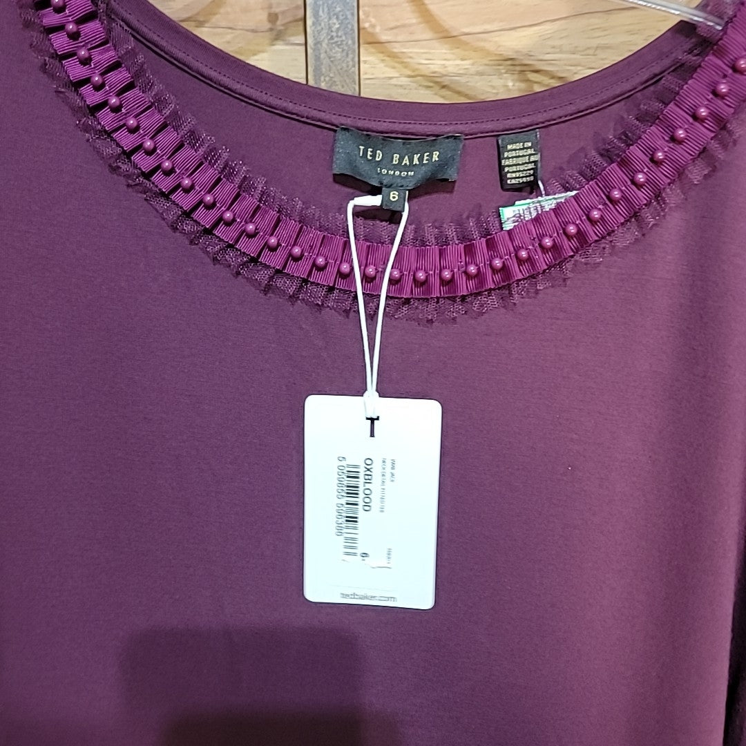 Ted Baker Size 6 (US Size 14) Purple Jacii fitted Tee Knit Top NWT