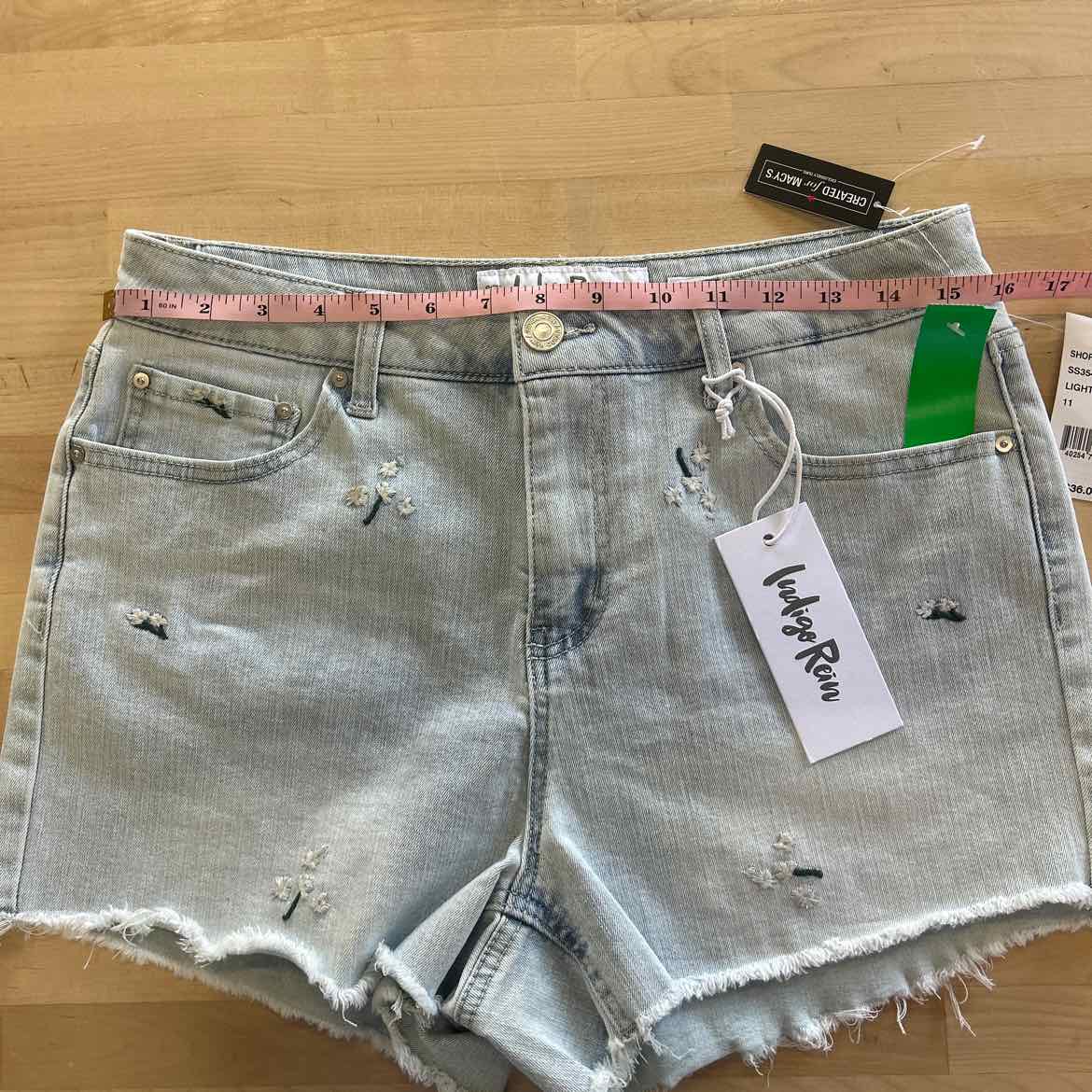 Indigo Rein Juniors' Embroidered Floral Frayed-Hem Denim Shorts - Light Blue