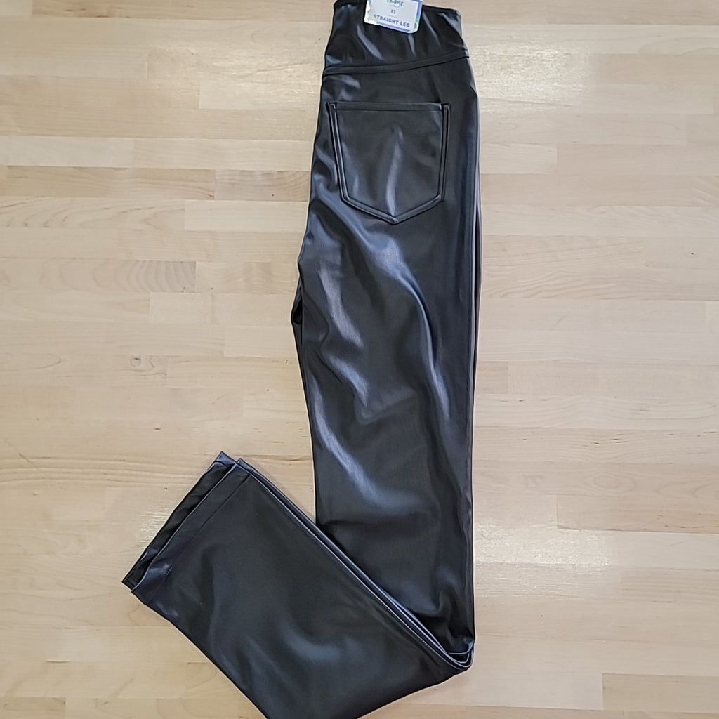 TINSELTOWN Size XS Black Faux Leather High Rise Casual Trouser Jeans NWT