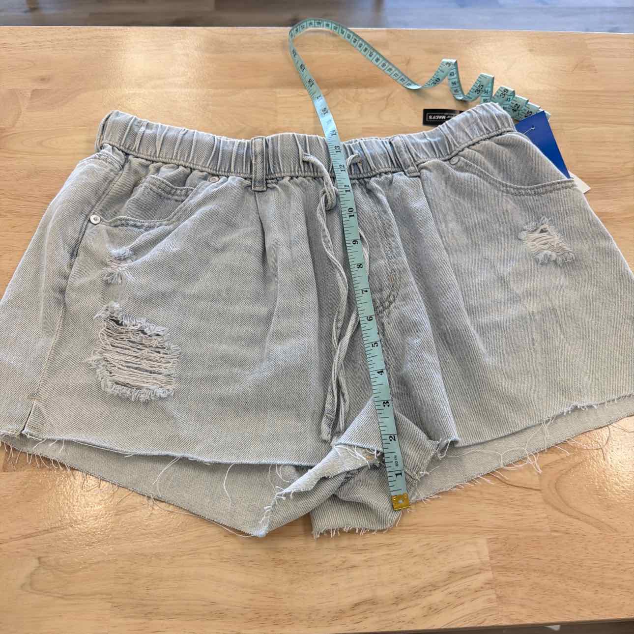 Indigo Rain Women Size 13  Blue New Shorts Distressed Drawstring Denim Shorts