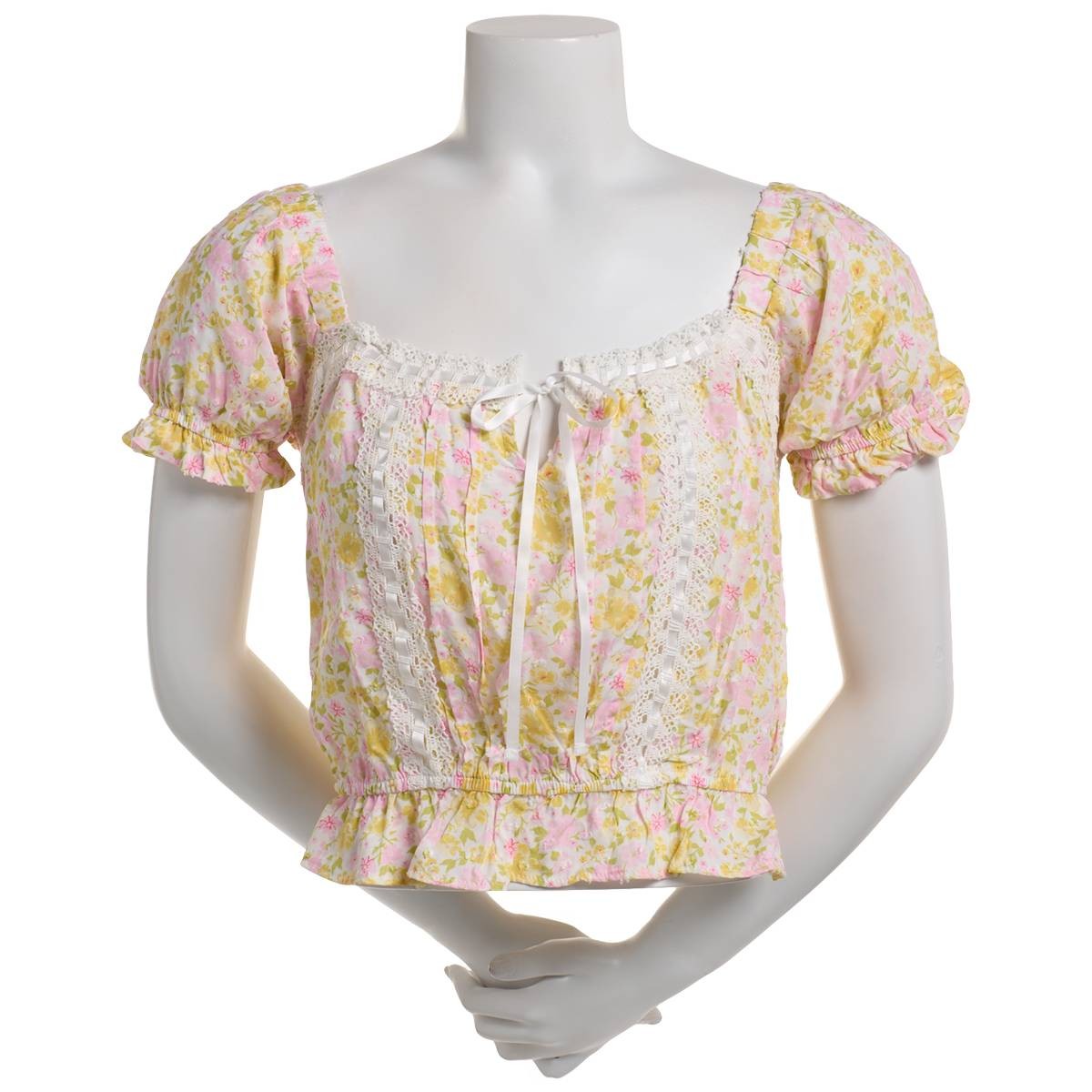 Self E Size M Self Esteem Floral Short Sleeve Peasant Blouse
