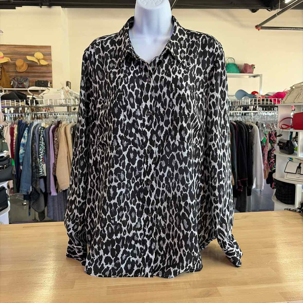 Jones New York Size XL Black & White Preloved Button Down LS