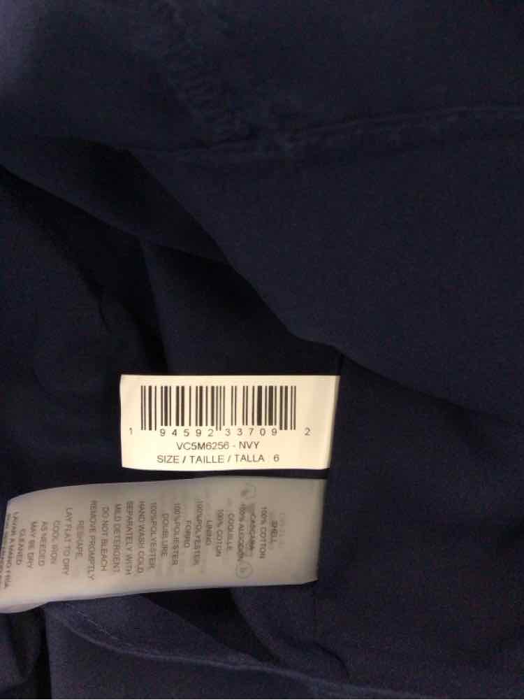Vince Camuto Size 6 Split-Neck Elbow-Sleeve Cotton Dress - Navy
