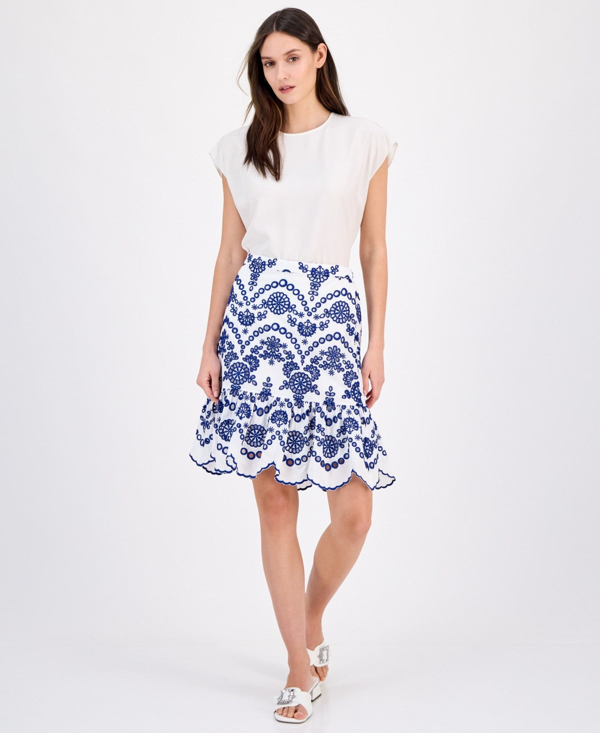 Anne Klein Size M Blue White eyelet New Skirt