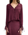 En Saison Women's Cover Lace-Cuff Collared Blouse - Bordueax
