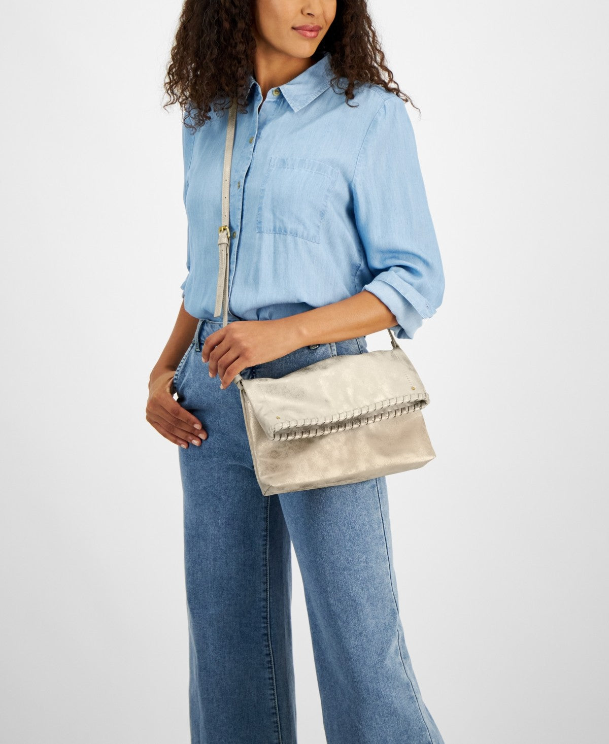 Style & Co Whipstitch East West Flap Crossbody - Mtl Gold