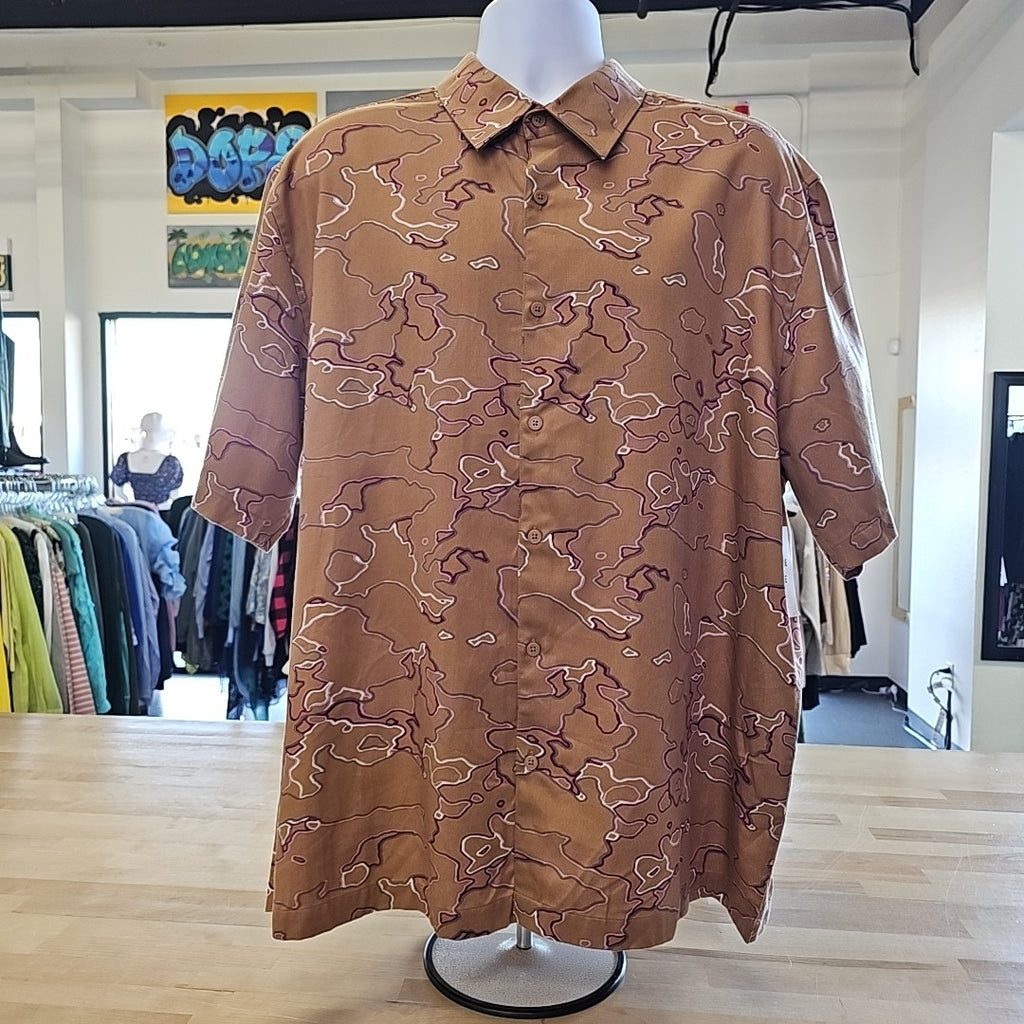 Mode of One Men's Relaxed-Fit Printed Button-Down Shirt -  Spiced Caramel